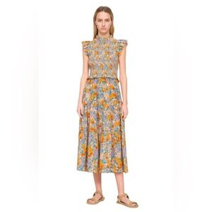 Sea New York - Biarritz Smocked Floral Midi Multicolor Dress Sz 8